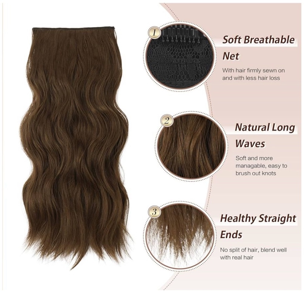 20” Clip in Hair Extensions - 4 PCS Long Wavy Thick Chestnut Brown - Picture 2 of 5